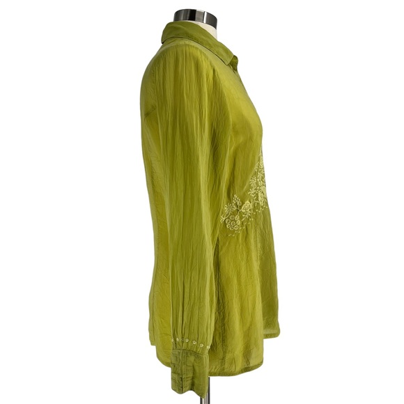 JOHNNY WAS Green Embroidered Sheer Silk Blouse M - Picture 3 of 13